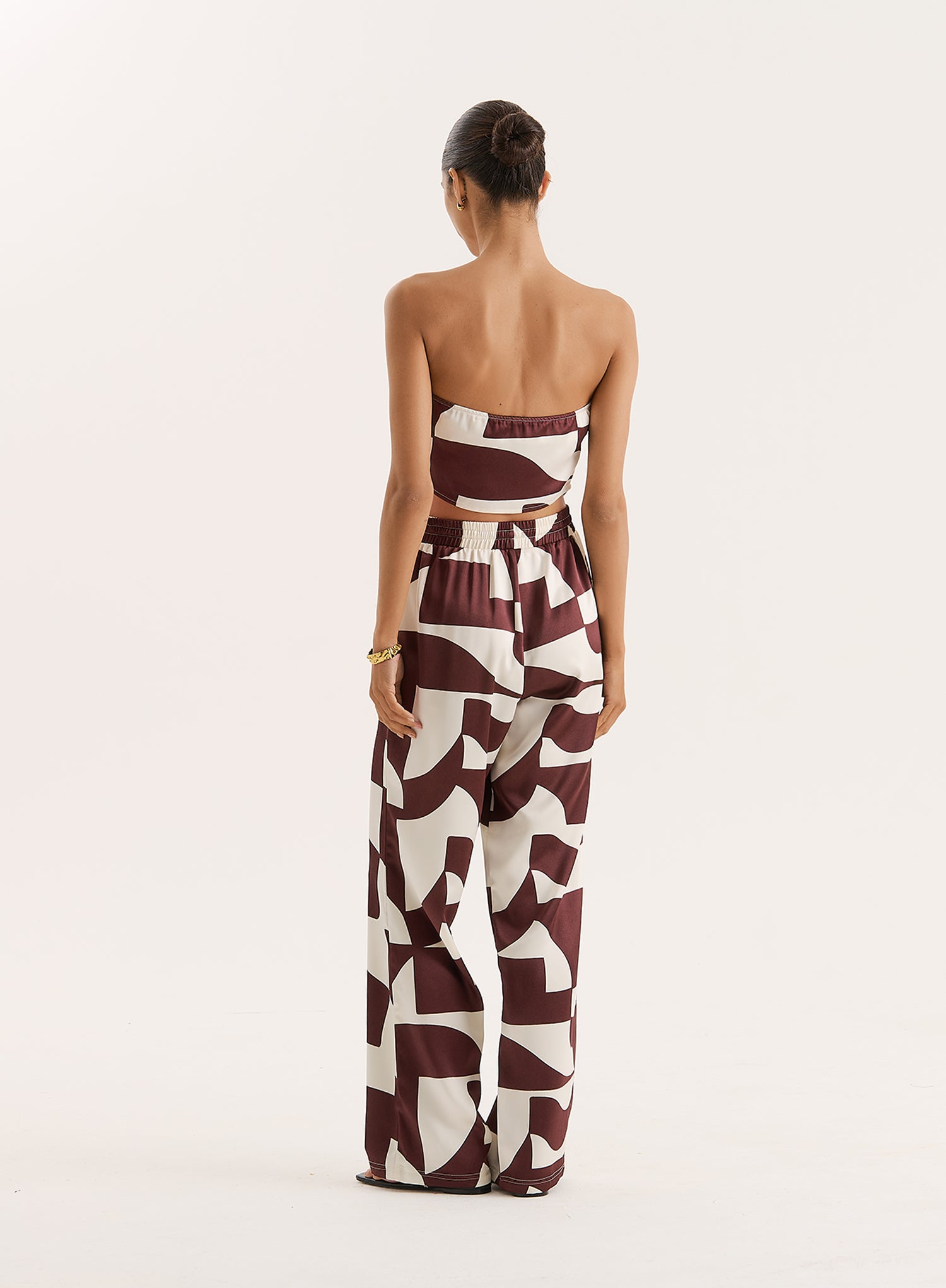 Chocolate Abstract Print Satin Bandeau Top